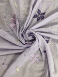 1 1/8 YD Nylon Chiffon Embroidered and Beaded - Laveder with Flowers and Scalloped Borders