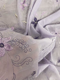 1 1/8 YD Nylon Chiffon Embroidered and Beaded - Laveder with Flowers and Scalloped Borders