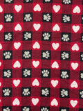 3 3/4 YD Cotton Flannel Printed Buffalo Plaid - Red and Black with Hearts and Paw Prints