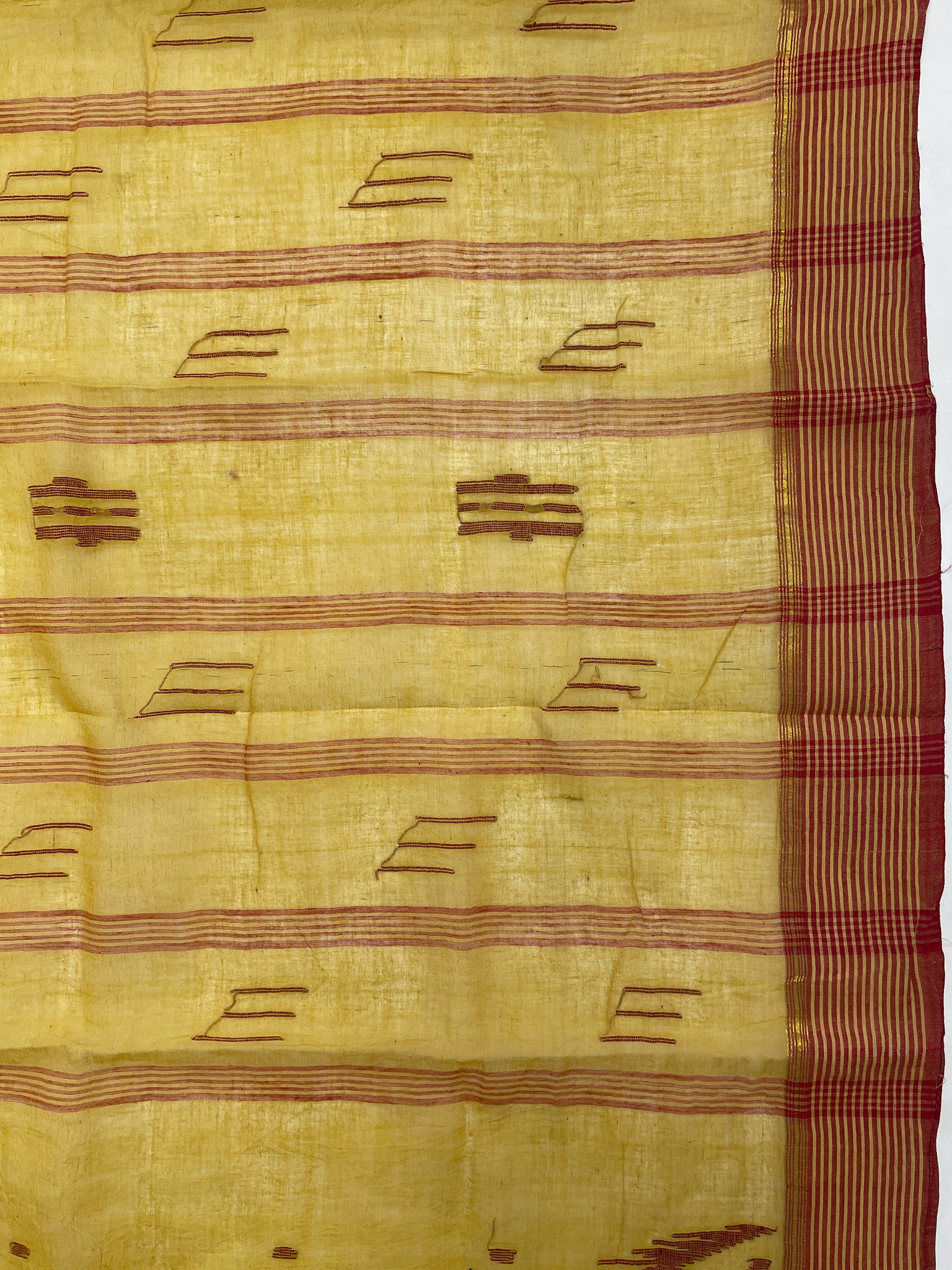 5 3/8 YD Cotton Voile Sari - Mustard Yellow with Dark Red