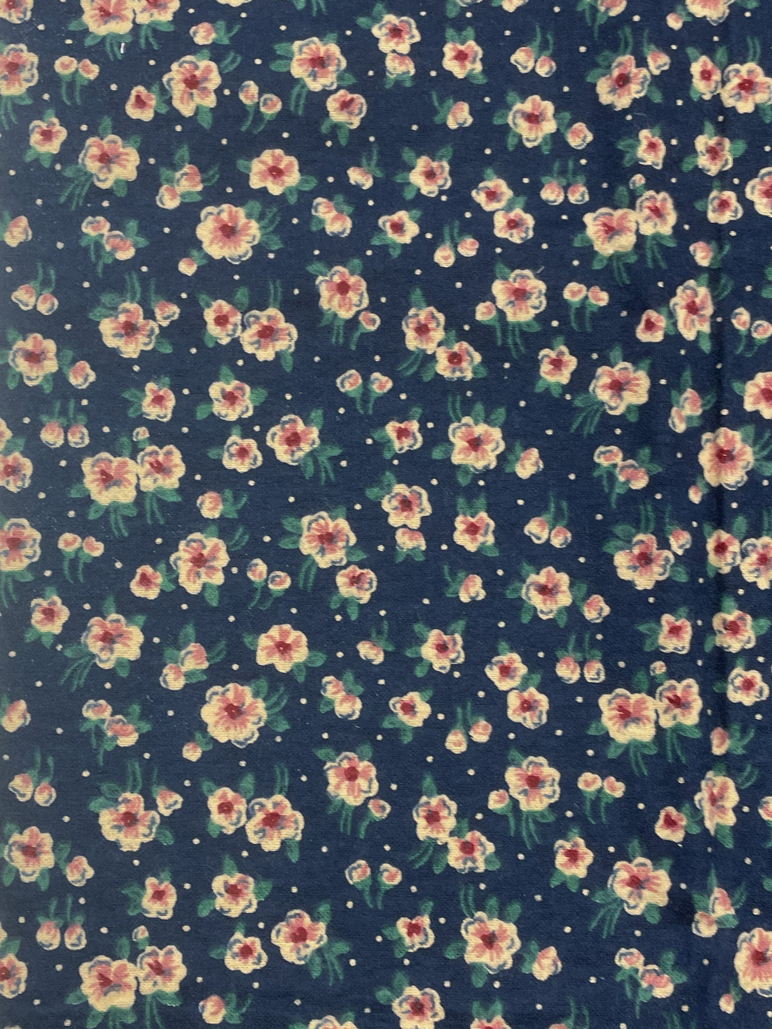 Cotton Flannel Remnant Vintage - Navy Blue with Flowers