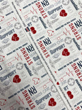 1 YD Quilting Cotton - White with Nursing Graphics
