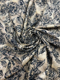 3 1/4 YD Quilting Cotton - Mottled Beige with Black Flowers