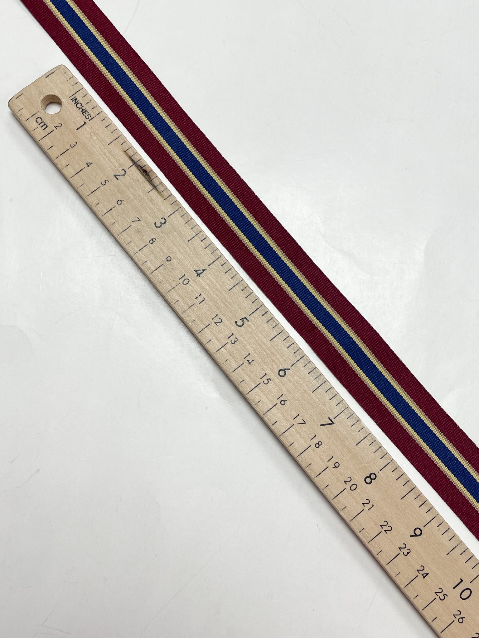 Polyester Grosgrain Yarn-Dyed Striped Ribbon VINTAGE - Dark Red, Navy Blue and Ecru