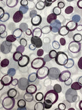 Nylon Crinkle Chiffon - Rings and Dots in Purples and Grays on White