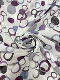 Nylon Crinkle Chiffon - Rings and Dots in Purples and Grays on White
