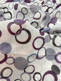 Nylon Crinkle Chiffon - Rings and Dots in Purples and Grays on White