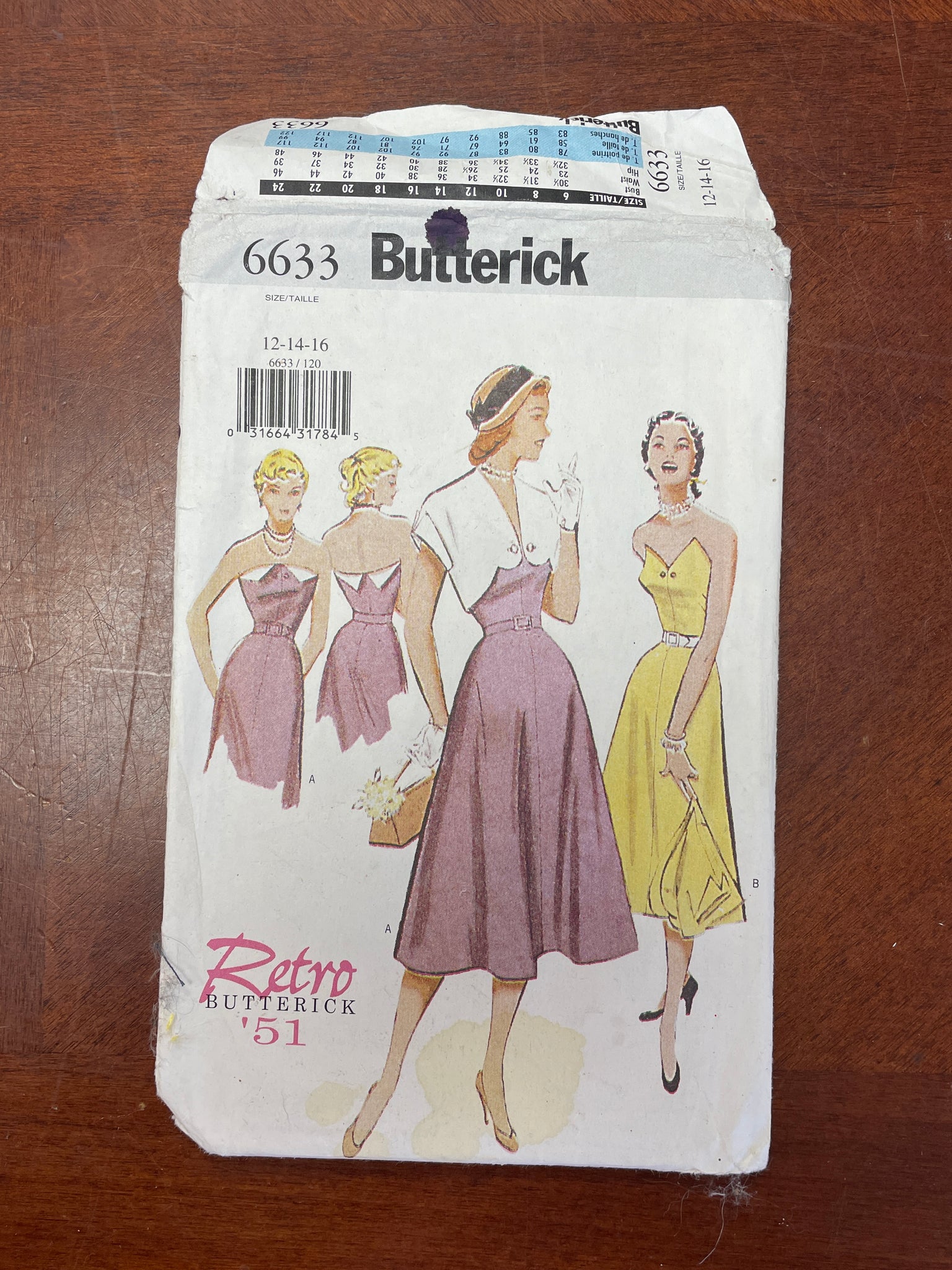 1951 Reproduction Butterick 6633 Pattern - Dress, Bolero and Belt FACTORY FOLDED