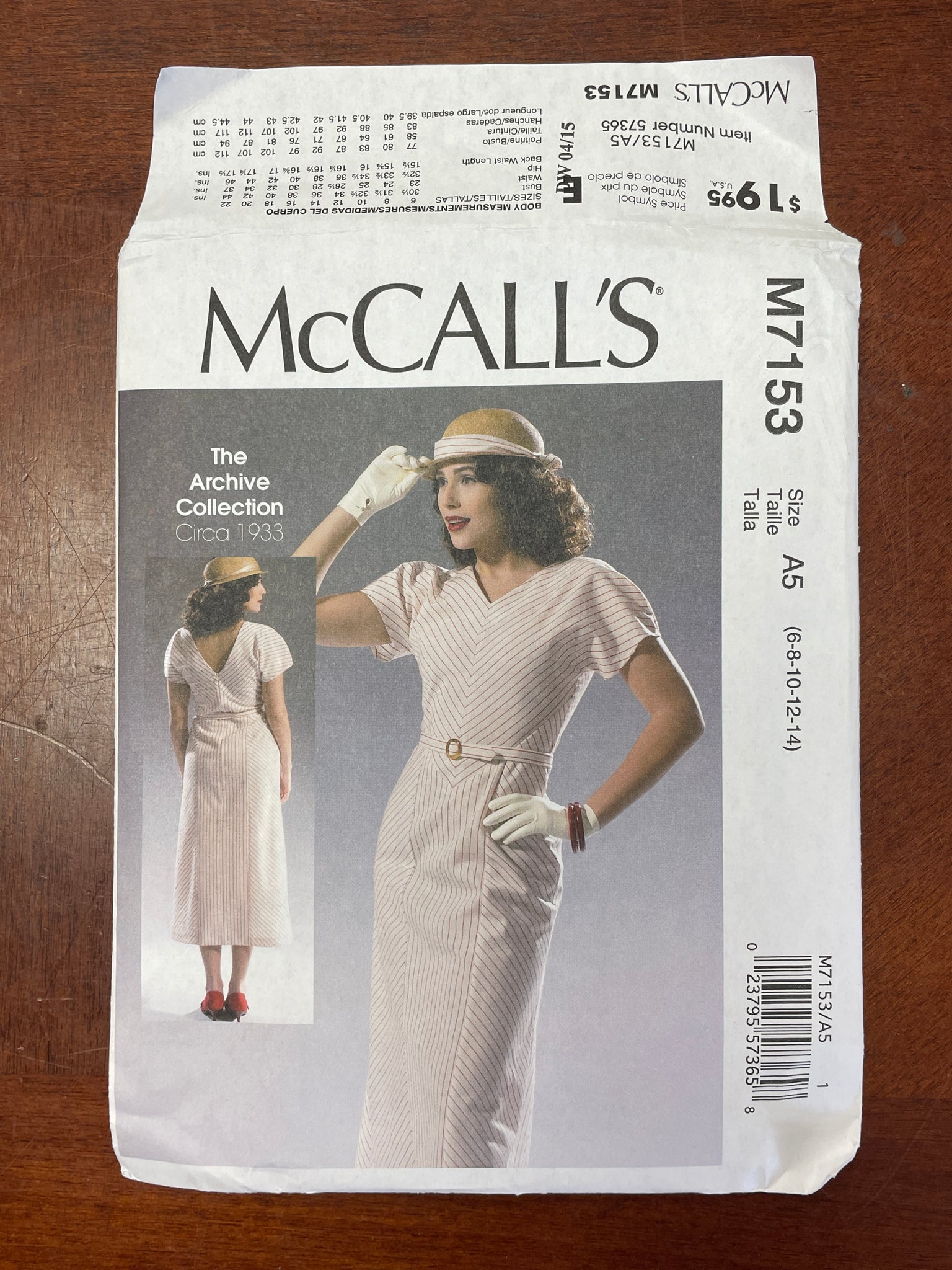 1933 Reproduction McCall's 7153 Pattern - Dress and Belt FACTORY FOLDED