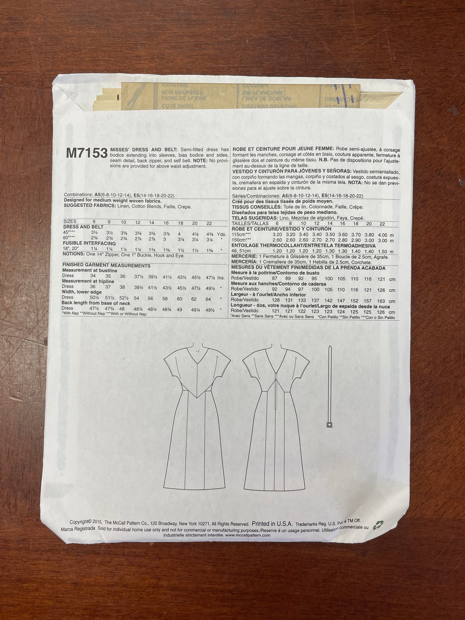 1933 Reproduction McCall's 7153 Pattern - Dress and Belt FACTORY FOLDED
