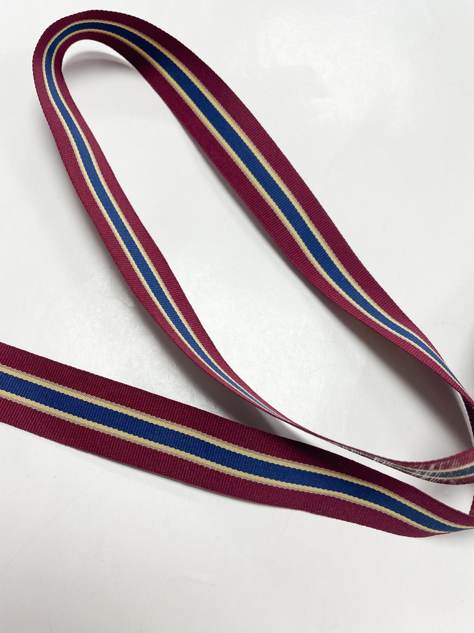 Polyester Grosgrain Yarn-Dyed Striped Ribbon VINTAGE - Dark Red, Navy Blue and Ecru