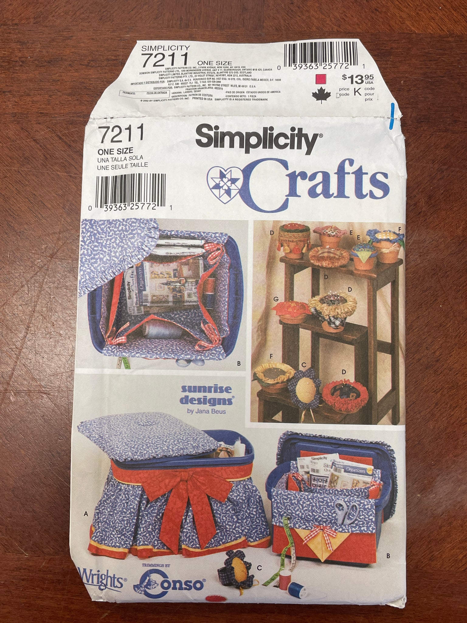 2002 Simplicity 7211 Pattern - Sewing Accessories FACTORY FOLDED