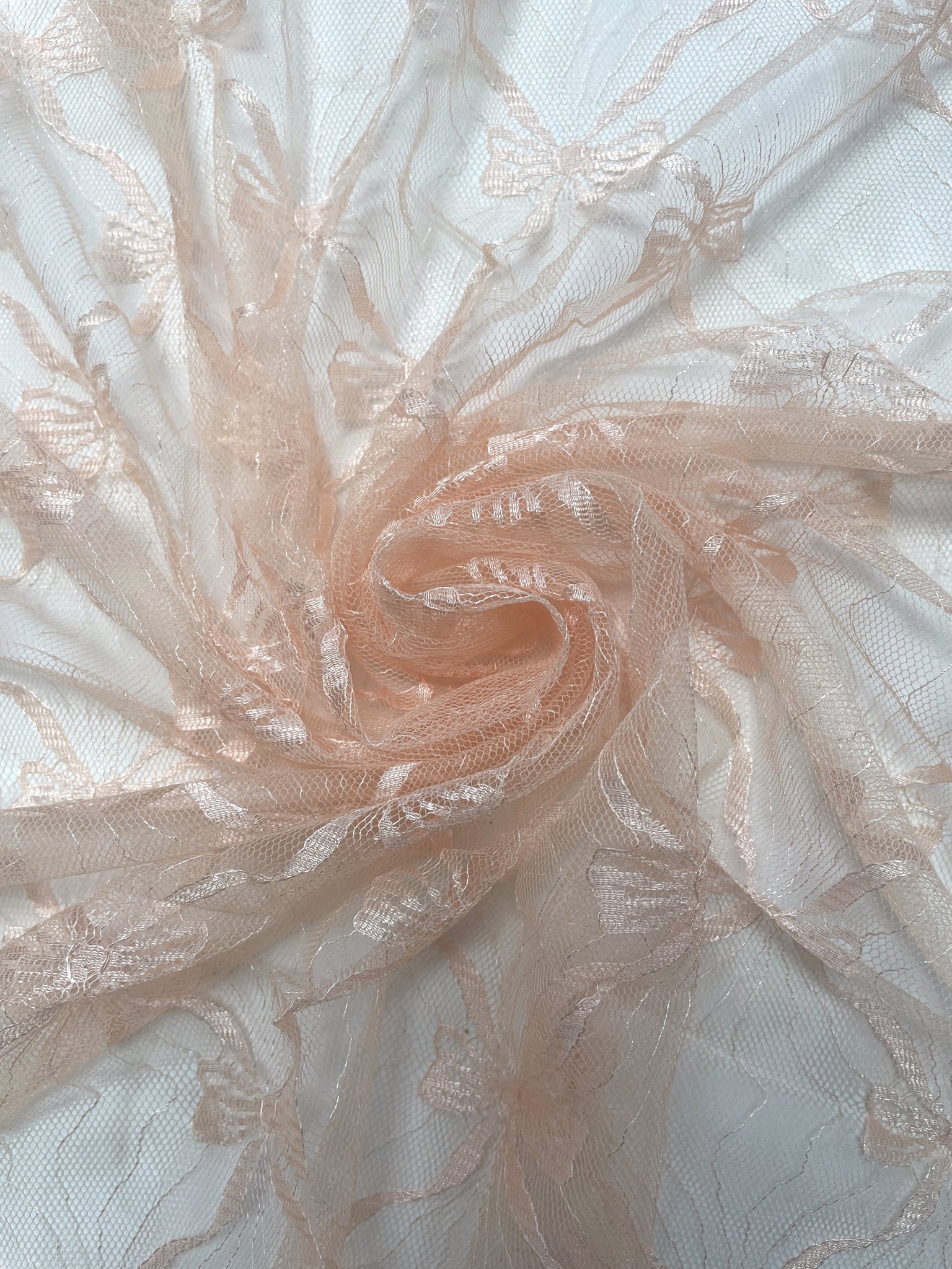 1 YD Polyester Lace with Bows - Peach