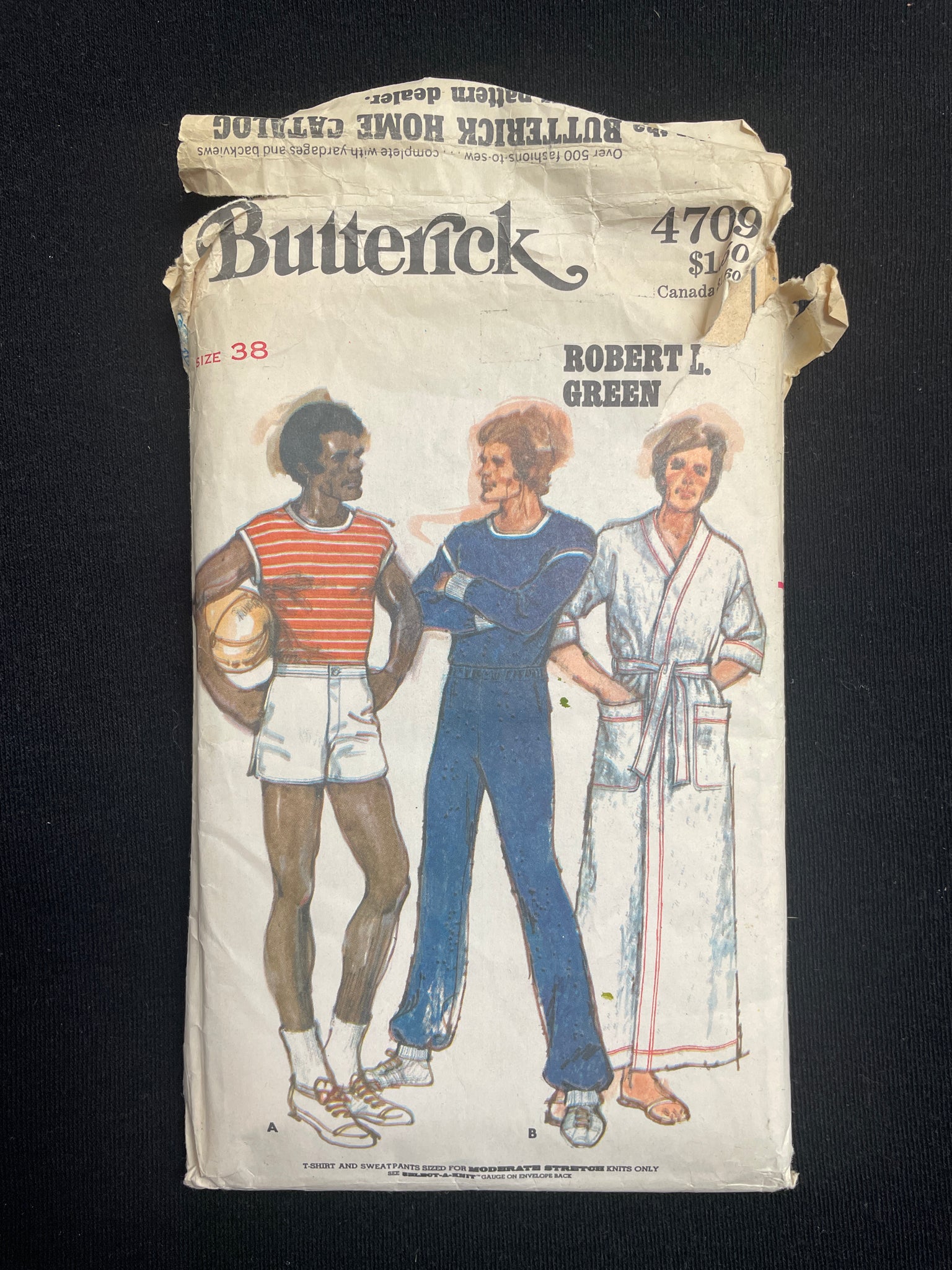 1970s Butterick 4709 Sewing Pattern - Men's T-Shirt, Sweat Pants, Shorts and Robe