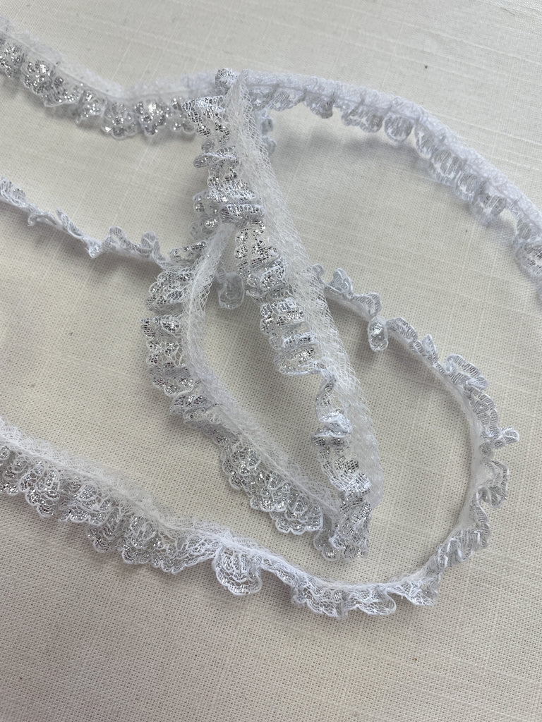 Lace Trim By the Yard 3/4"  - White with Silver