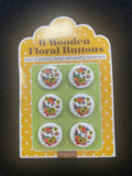 Buttons Wood Painted Set of 6 - Flowers in Various Colors on White