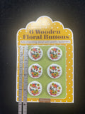 Buttons Wood Painted Set of 6 - Flowers in Various Colors on White