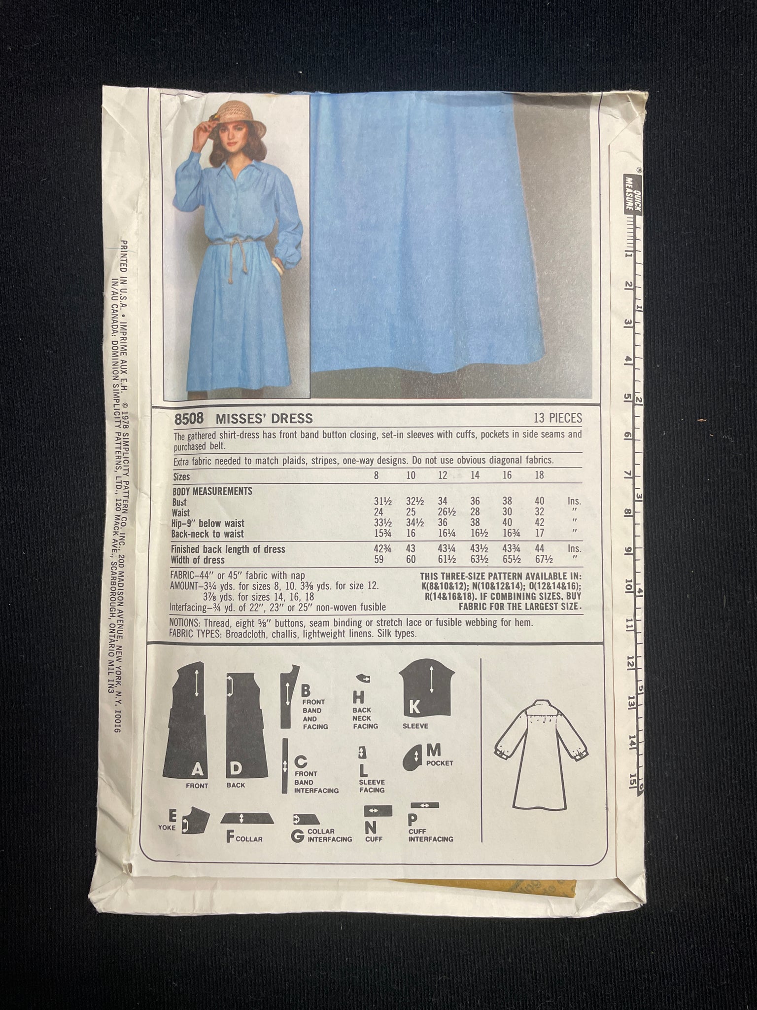 1978 Simplicity 8508 Sewing Pattern - Dress FACTORY FOLDED