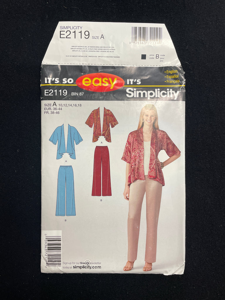 Simplicity Patterns Cardigan Patterns 2011 Simplicity 2119 Sewing Pattern - Adult Cardigan and Pants FACTORY ...