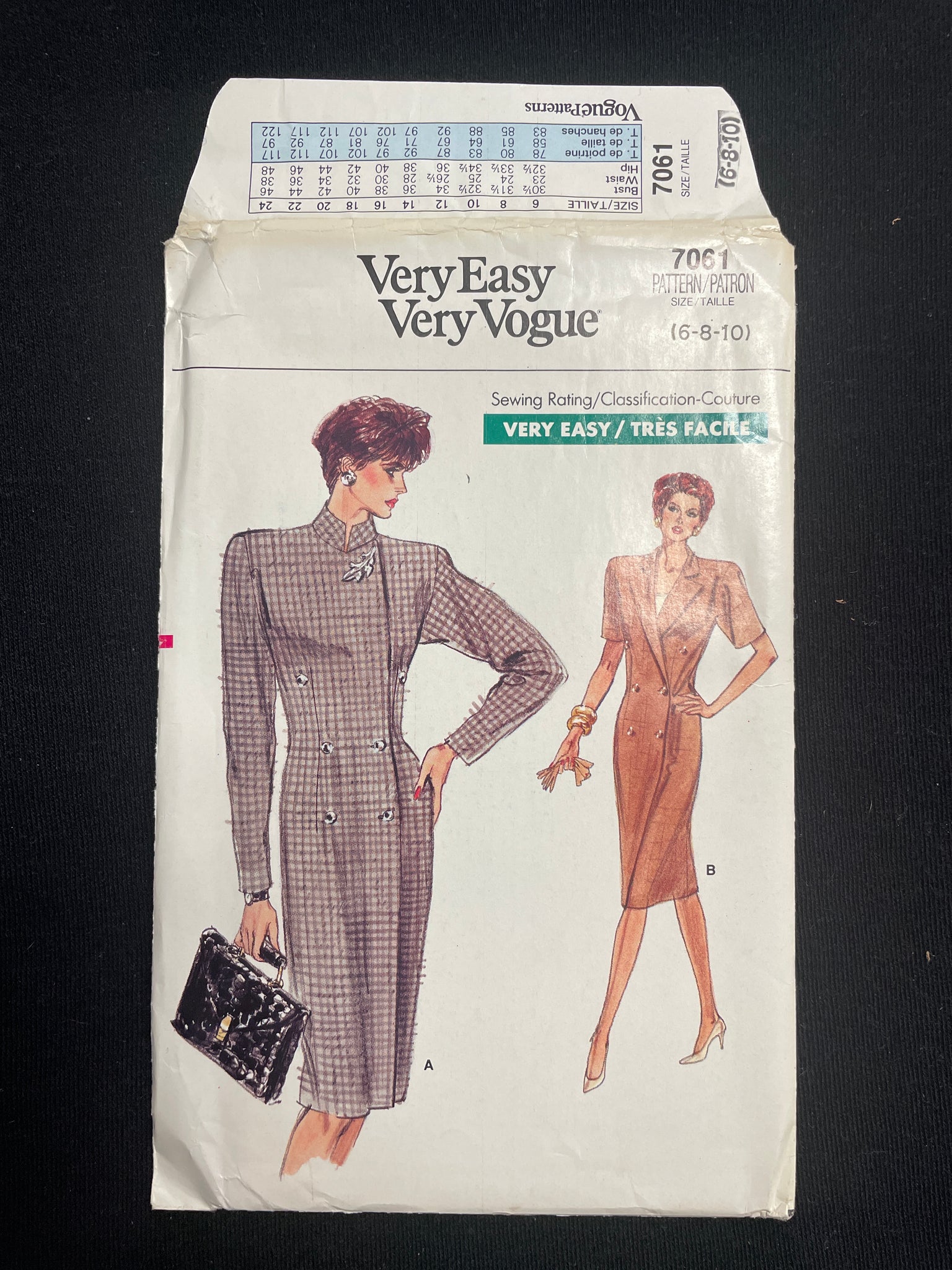 1987 Vogue 7061 Sewing Pattern - Dress FACTORY FOLDED