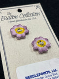 Buttons Ceramic Set of 2 Hand Painted - Lavender Pansy Flowers