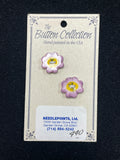 Buttons Ceramic Set of 2 Hand Painted - Lavender Pansy Flowers