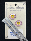 Buttons Ceramic Set of 2 Hand Painted - Lavender Pansy Flowers