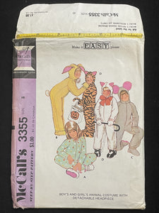 1972 McCall's 3355 Sewing Pattern - Child's Animal Costumes or Nighttime Onsie