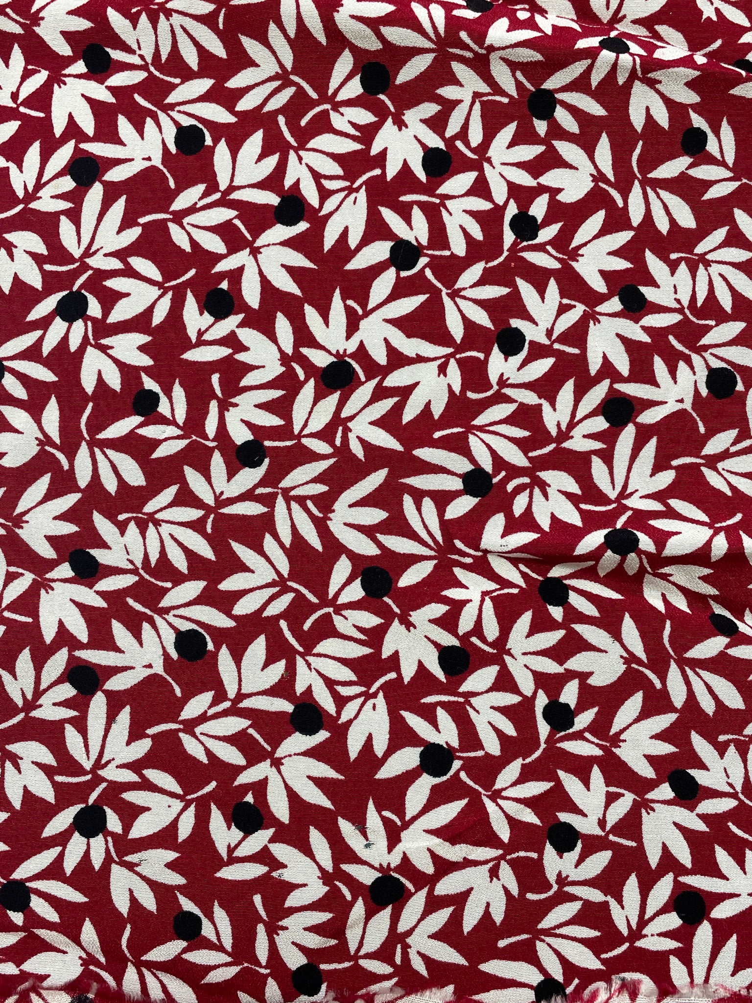 Rayon Vintage - Red with White Leaves and Black Dots