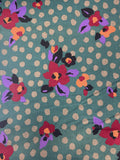 Quilting Cotton Vintage - Red and Purple Flowers with Beige Irregular Dots on Cool Green