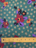 Quilting Cotton Vintage - Red and Purple Flowers with Beige Irregular Dots on Cool Green