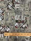 3 5/8 YD Quilting Cotton Vintage - Beige with Egyptian Graphics and Black Crackle