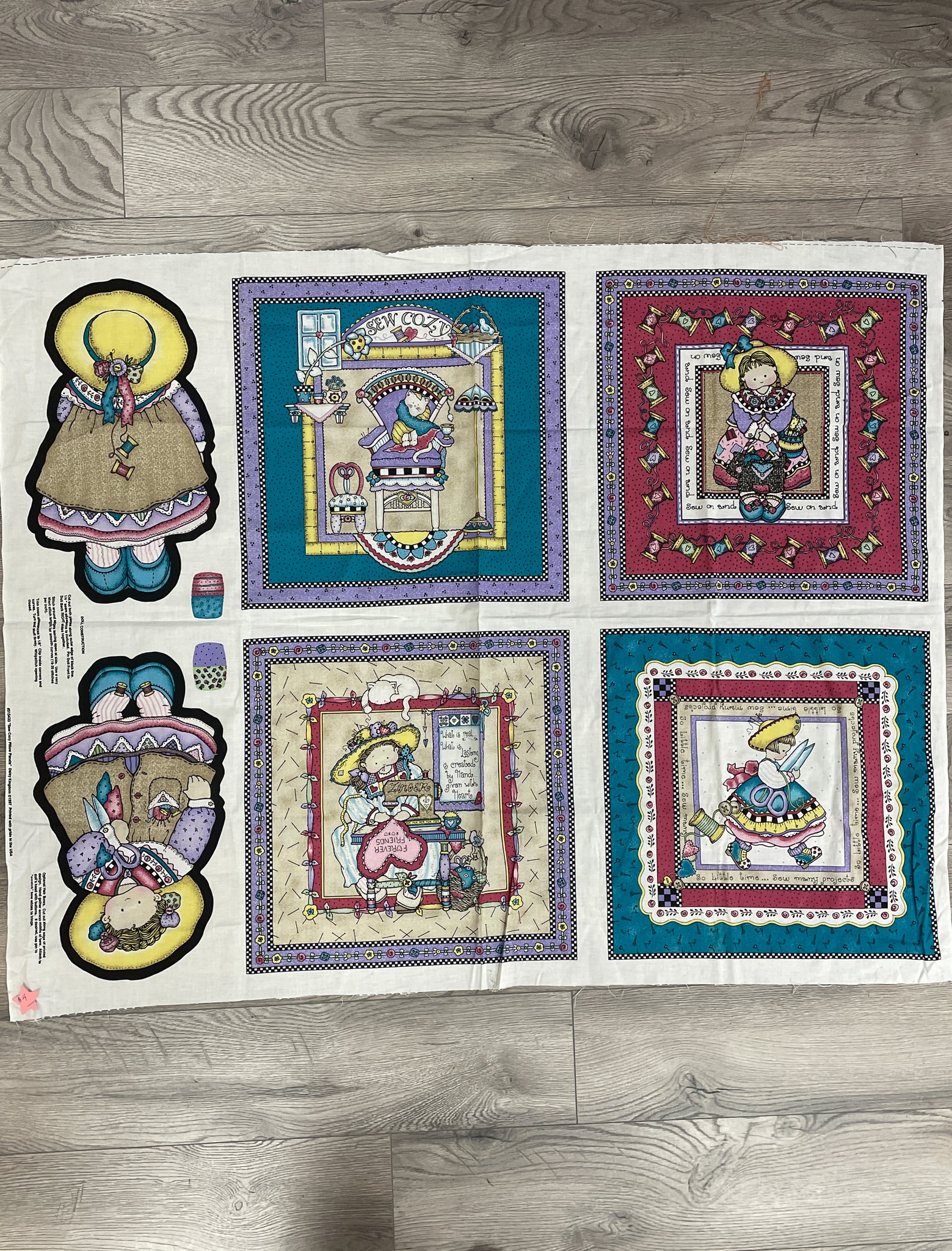 1997 Quilting Cotton Panel Vintage - Pillows and Stuffed Doll