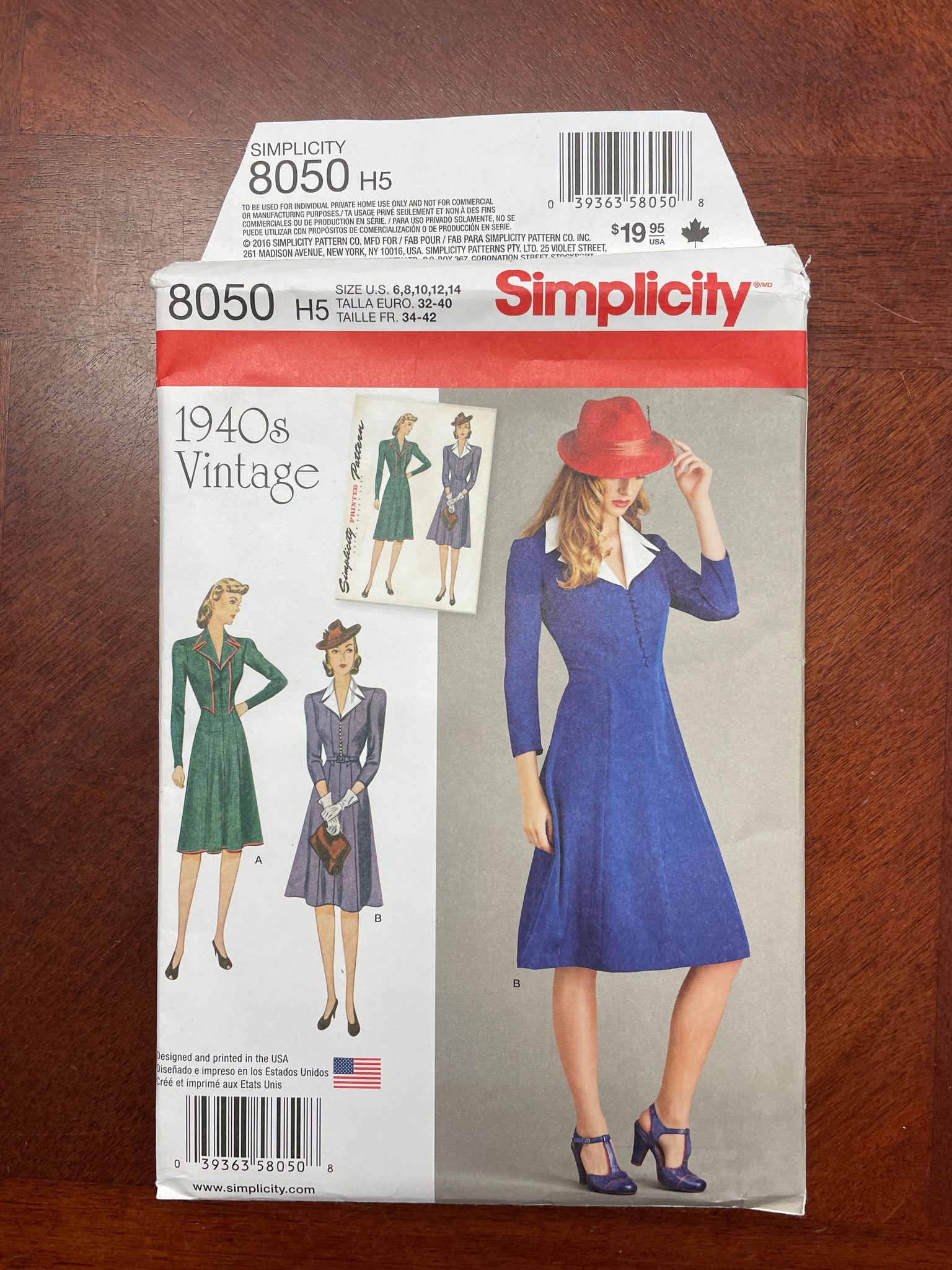 1940's Reproduction Simplicity 8050 Pattern - Dress FACTORY FOLDED