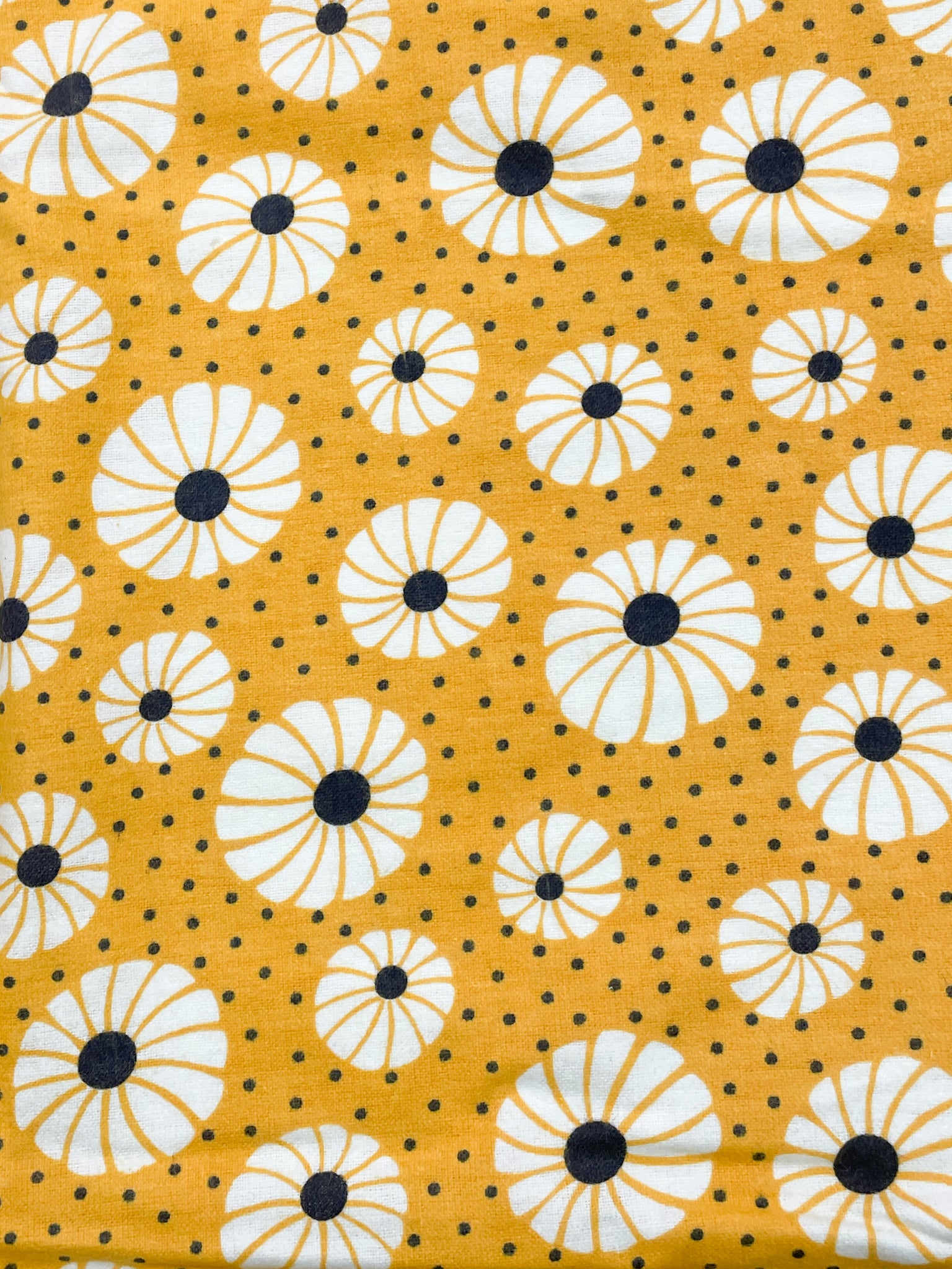 2 YD Cotton Flannel - Golden Yellow with Stylized Daisies