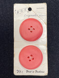 Button Plastic Set of 2 Vintage - Matte Salmon Pink