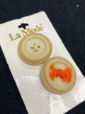 Button Plastic Set of 2 Vintage - Cream and Tan