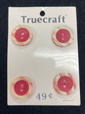 Button Plastic Set of 4 Vintage - Dark Red with Marbled Edge