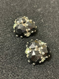Buttons Metal Set of 2 Vintage - Silver Tone set with Black and Topaz Faceted Glass