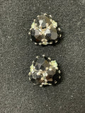 Buttons Metal Set of 2 Vintage - Silver Tone set with Black and Topaz Faceted Glass