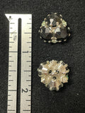 Buttons Metal Set of 2 Vintage - Silver Tone set with Black and Topaz Faceted Glass