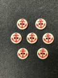 Buttons Plastic Set of 7 Vintage - Off White with Red Anchors