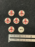 Buttons Plastic Set of 7 Vintage - Off White with Red Anchors