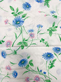 3 1/8 YD Poly/Cotton Batiste Vintage - White with Blue and Pink Flowers and Tiny White Dots