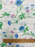 3 1/8 YD Poly/Cotton Batiste Vintage - White with Blue and Pink Flowers and Tiny White Dots