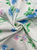 3 1/8 YD Poly/Cotton Batiste Vintage - White with Blue and Pink Flowers and Tiny White Dots
