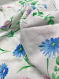 3 1/8 YD Poly/Cotton Batiste Vintage - White with Blue and Pink Flowers and Tiny White Dots