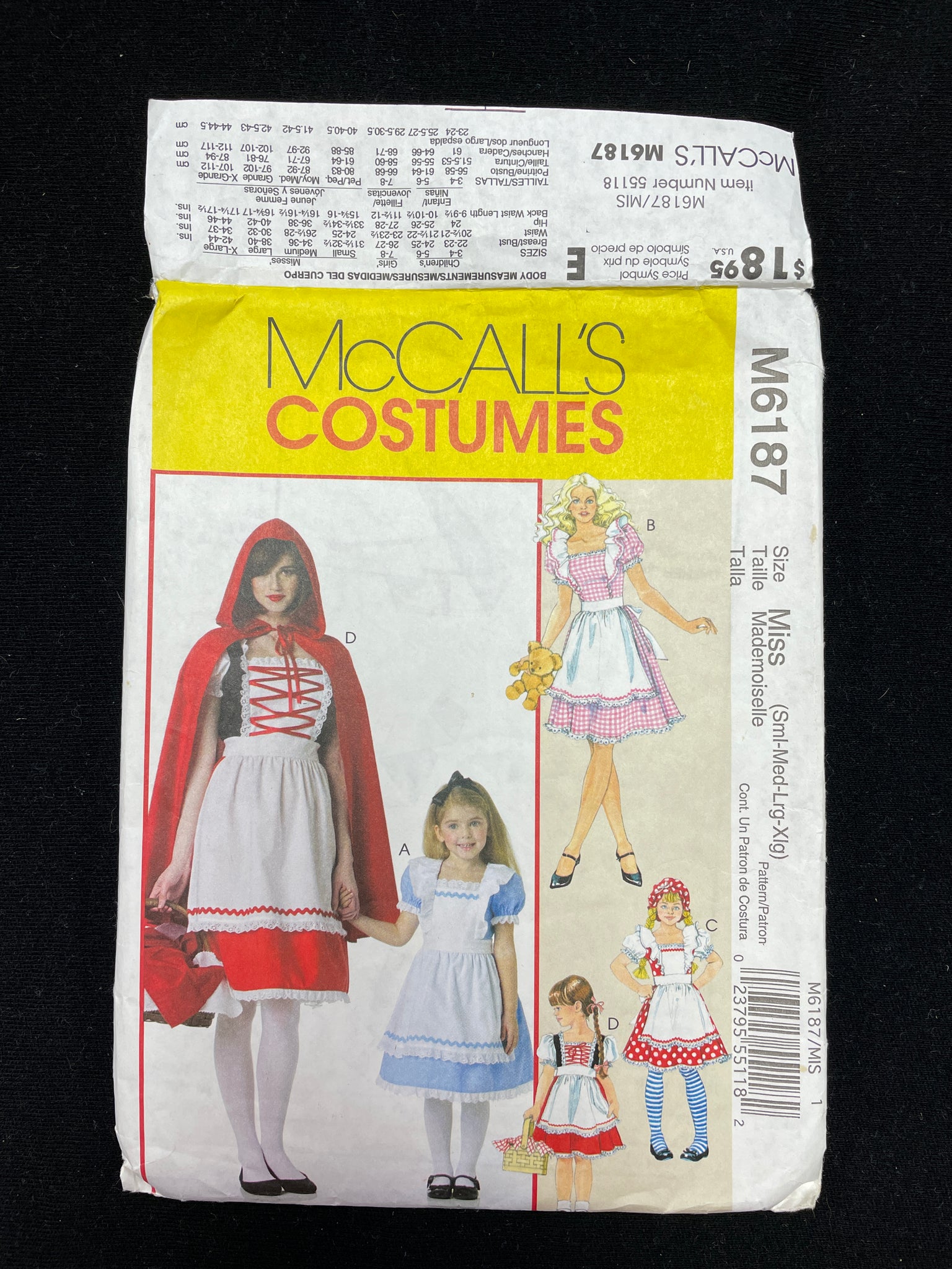 2010 McCall's 6187 Sewing Pattern - Storybook Costumes FACTORY FOLDED