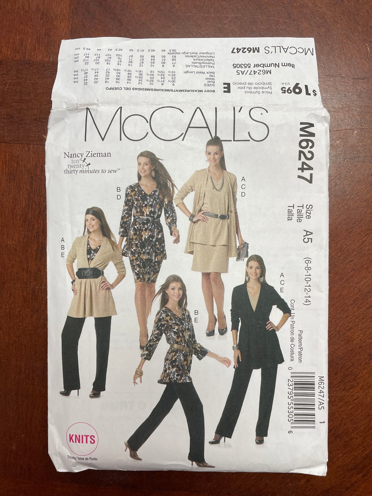 2010 McCall's 6247 Pattern - Jacket, Tops, Sash, Skirt and Pants FACTORY FOLDED