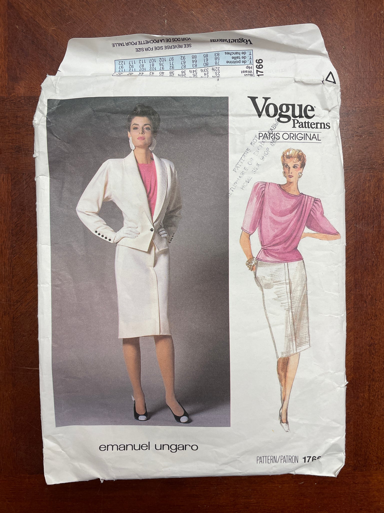 1986 Vogue 1766 Pattern - Jacket, Skirt, and Blouse FACTORY FOLDED